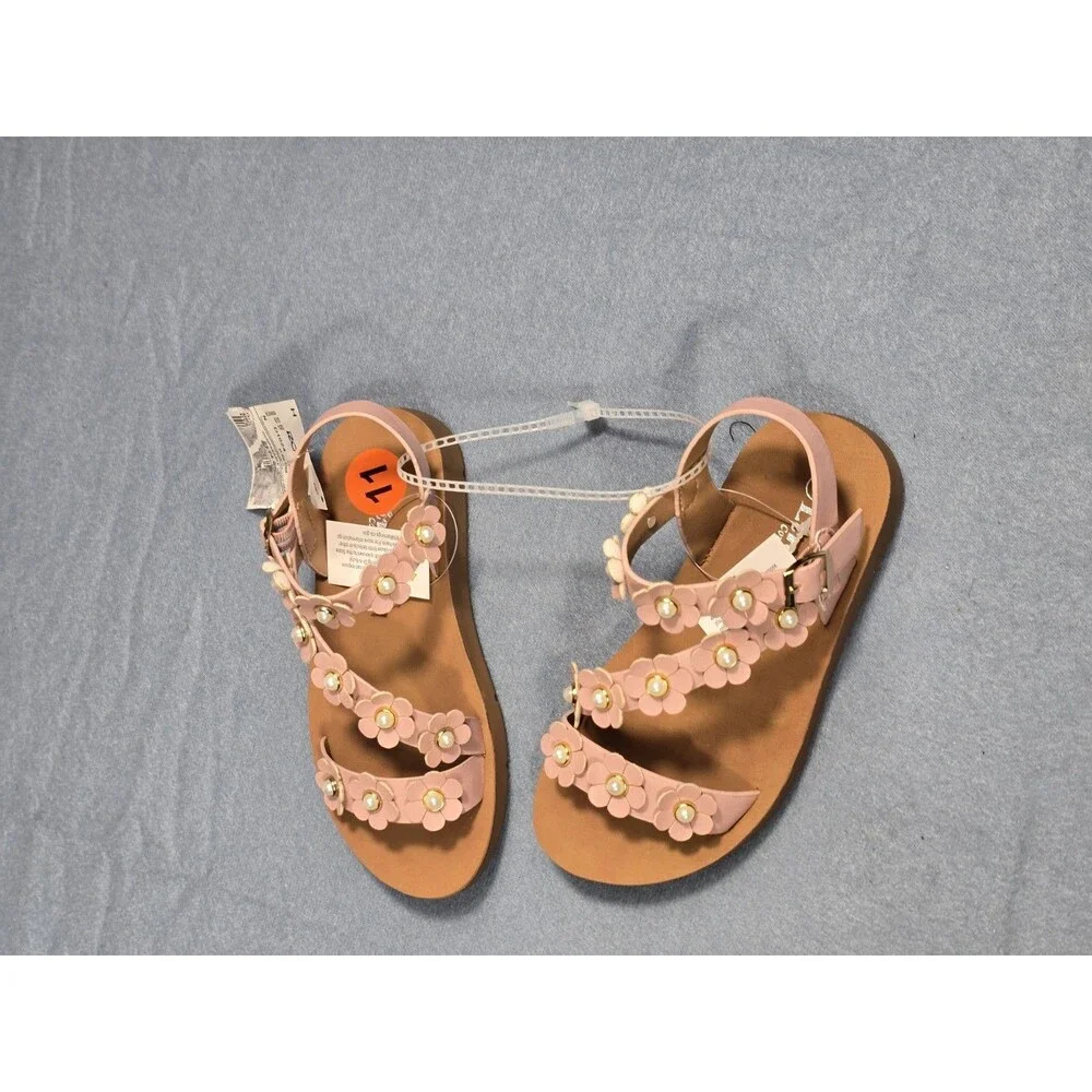 Toddler Girls Pink Floral Sandals or Girls Summer Open Toe Floral Flat Shoes 11